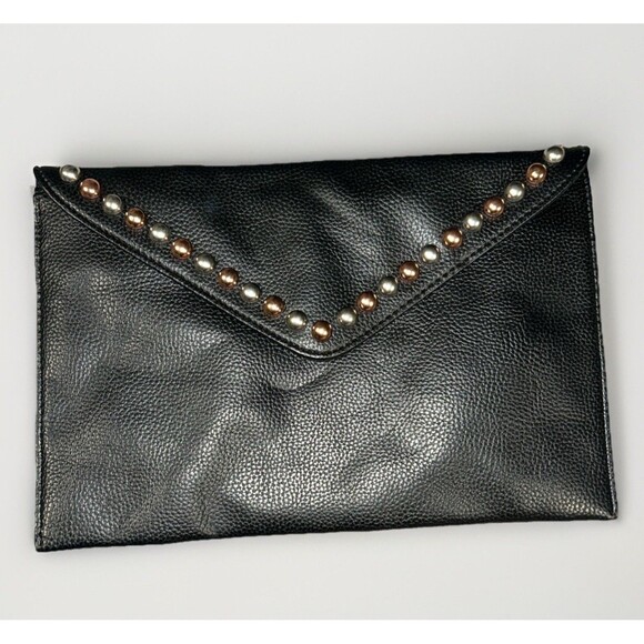 B-Low The Belt Gold Rose Tone Studded Small Clutch Low Bag Handbag Black - Picture 1 of 7